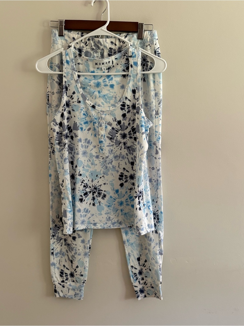 KIKIT Women’s Small Pajama Set Pants Tank Top Blue Tie Dye Soft Lounge